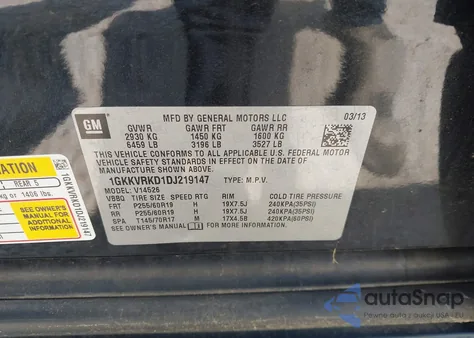 2013 GMC Acadia Slt-1 from USA, damaged, VIN 1GKKVRKD1DJ219147